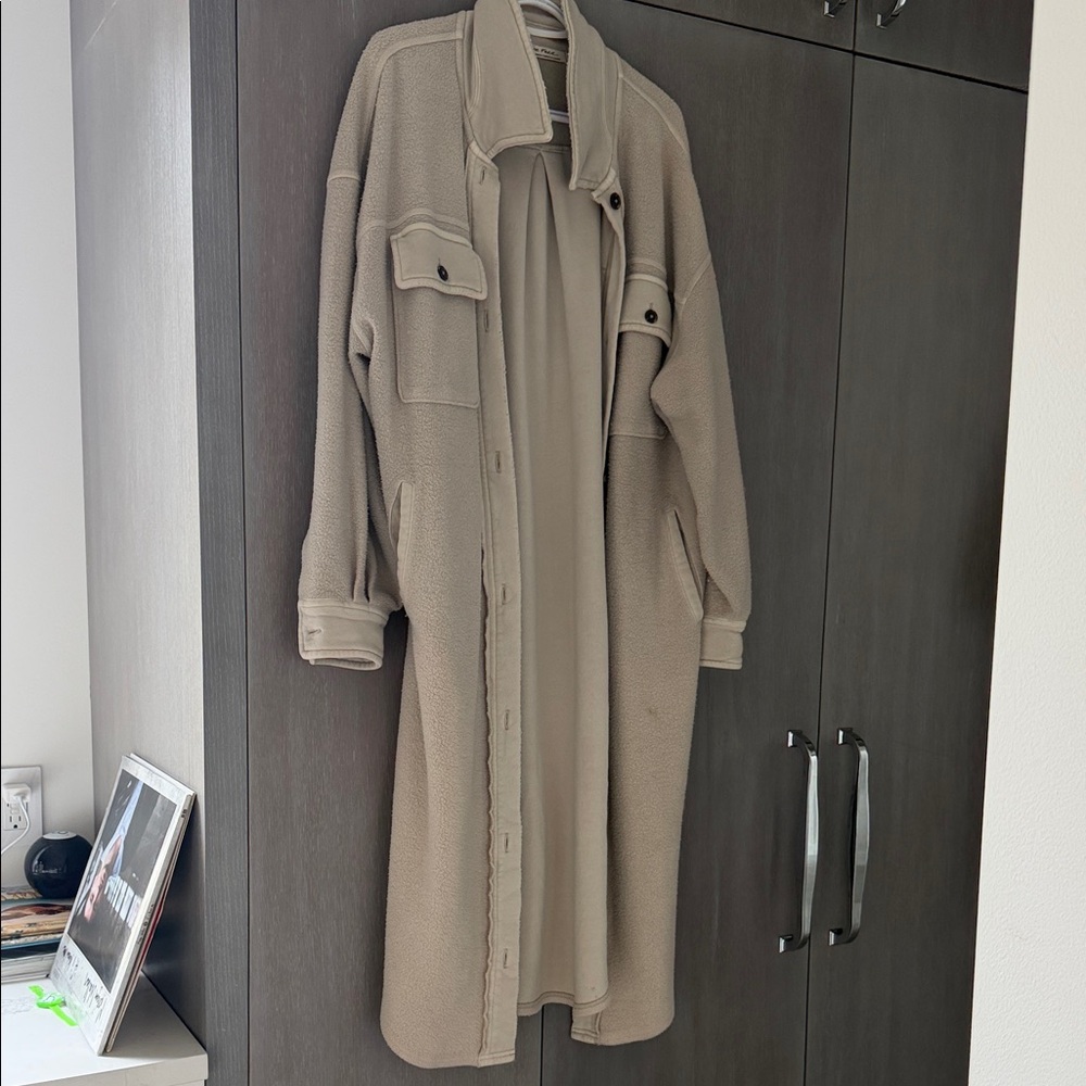 Long Taupe Sherpa Coatigan Free People